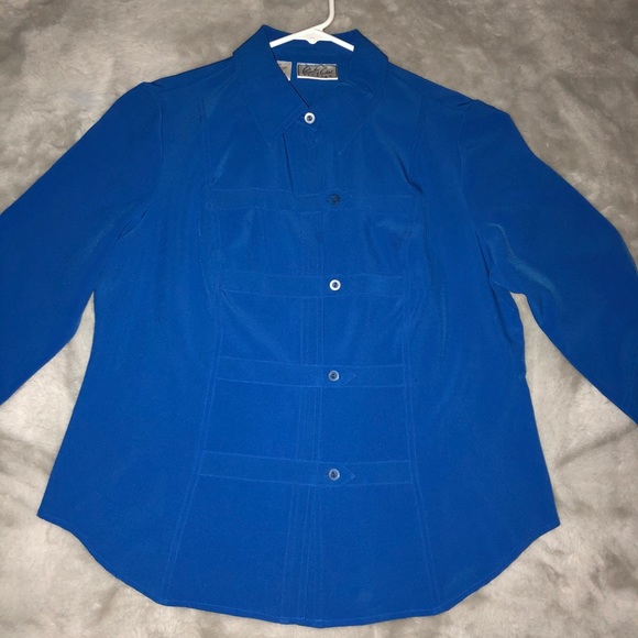 Kathy Che Blouse Bright Blue Front Detail Top - Picture 1 of 9